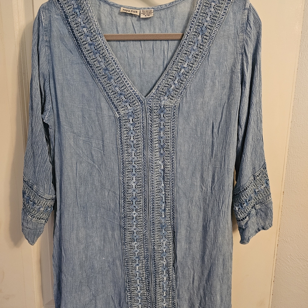 Women's Blue V-Neck Top
